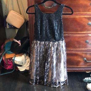 Black sequin dress with gold skirt